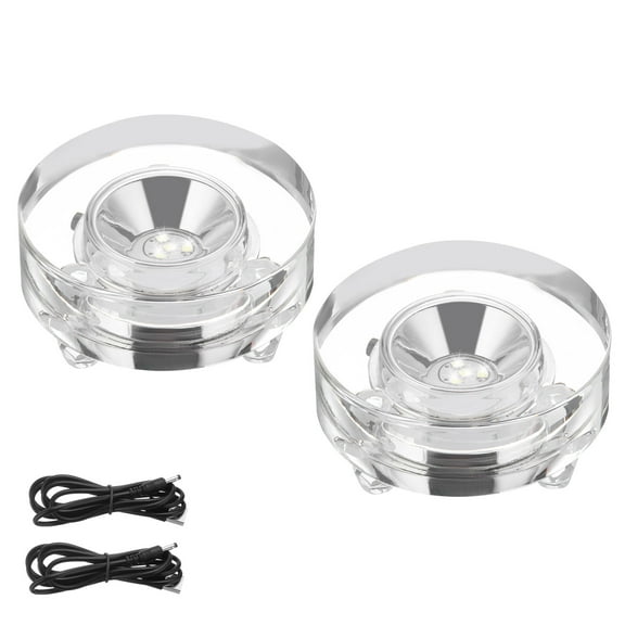 Uxcell Crystal LED Light Base, 2 Set 2.99" Dia Round Base White Light Display Pedestals Changing Wired Top Flat Stand