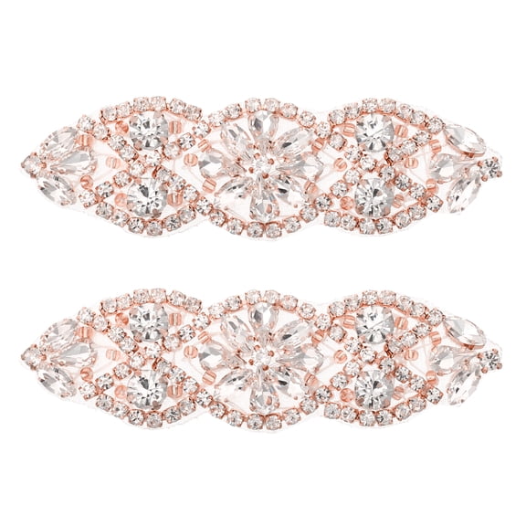 Uxcell Crystal Rhinestone Applique, Sew on Applique Dress Decoration for Women Prom Wedding Party Rose Gold, 2 Packs