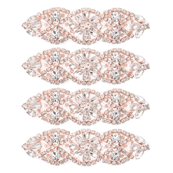 Uxcell Crystal Rhinestone Applique, Sew on Applique Dress Decoration for Women Prom Wedding Party Rose Gold, 4 Packs