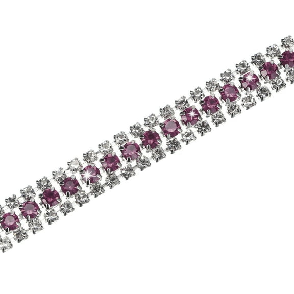 Uxcell Crystal Rhinestone Close Chain Trim, 3 Rows 2 Yards Dress Embellishments, Sparkly Diamond Strips Applique for Craft [Silver-Based Light Purple]