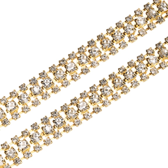 Uxcell 2 Pack Crystal Rhinestone Close Chain Trim 3 Rows 1 Yard Dress Embellishments Gold-Based White