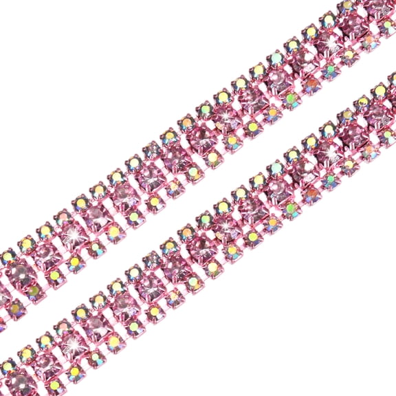 Uxcell 2 Pack Crystal Rhinestone Close Chain Trim 3 Rows 1 Yard Dress Embellishments Light Pink AB