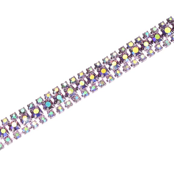 Uxcell 1 Pack Crystal Rhinestone Close Chain Trim 3 Rows 1 Yard Dress Embellishments Light Violet AB
