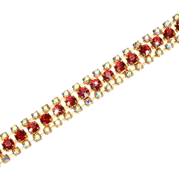 Uxcell Crystal Rhinestone Close Chain Trim, 3 Rows 2 Yards Dress Embellishments, Sparkly Diamond Strips Applique for Craft [Rose Gold-Based White]
