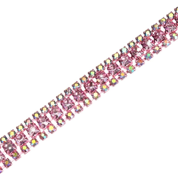 Uxcell 1 Pack Crystal Rhinestone Close Chain Trim 3 Rows 1 Yard Dress Embellishments Light Pink AB