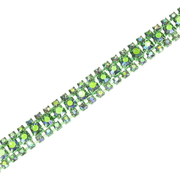 Uxcell 1 Pack Crystal Rhinestone Close Chain Trim 3 Rows 1 Yard Dress Embellishments Light Green AB