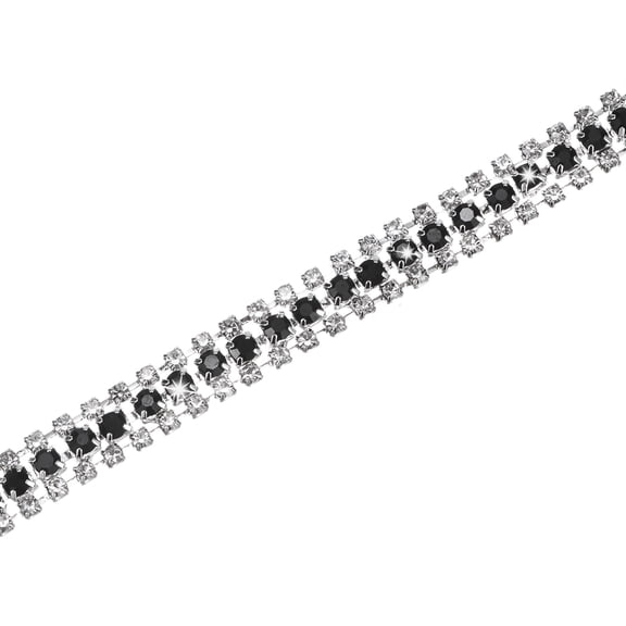 Uxcell Crystal Rhinestone Close Chain Trim, 3 Rows 2 Yards Dress Embellishments, Sparkly Diamond Strips Applique for Craft [Silver-Based Black]