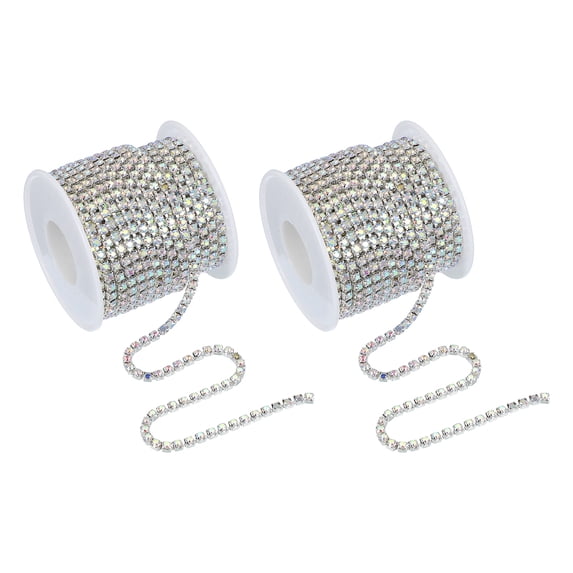 Uxcell Crystal Rhinestone Close Chain Trim, Crystal Claw Cup Chain Trim String for Sewing Craft Colorful