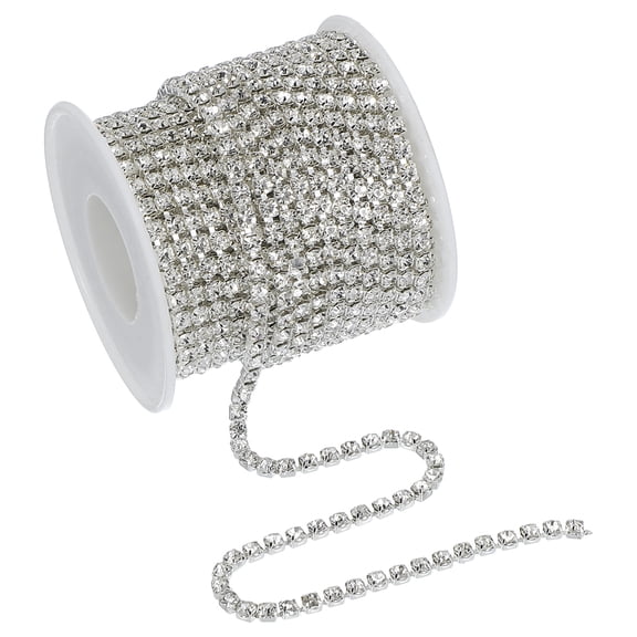 Uxcell Crystal Rhinestone Close Chain Trim, Crystal Claw Cup Chain Trim String for Sewing Craft DIY White-Silver 10 Yard x 0.08"