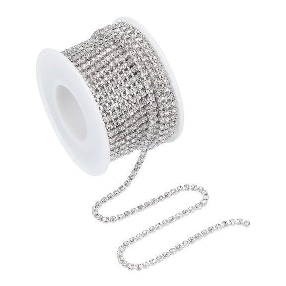 Uxcell Crystal Rhinestone Close Chain Trim, Crystal Claw Cup Chain Trim String for Sewing Craft DIY White-Silver 10 Yard x 0.12"