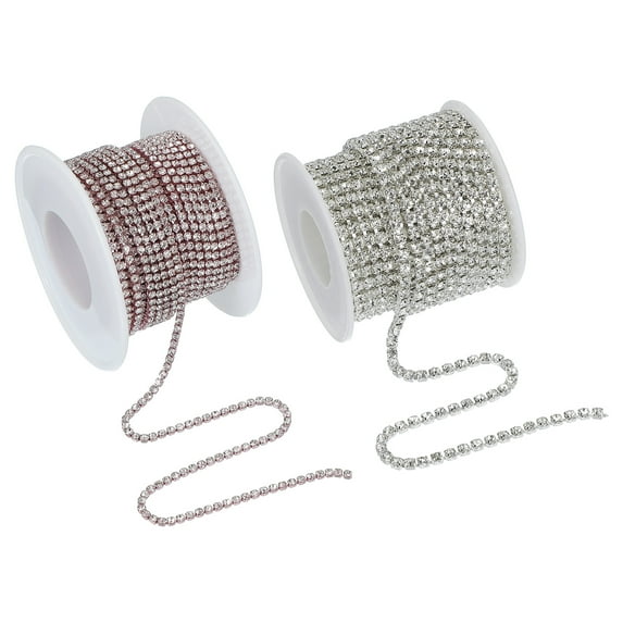 Uxcell Crystal Rhinestone Close Chain Trim, Crystal Claw Cup Chain Trim String for Sewing Craft White-Pink