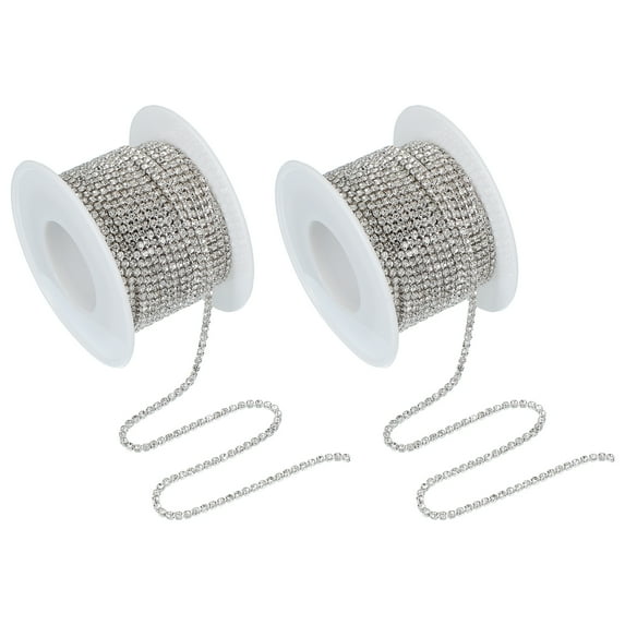 Uxcell Crystal Rhinestone Close Chain Trim, Crystal Claw Cup Chain Trim String for Sewing Craft White