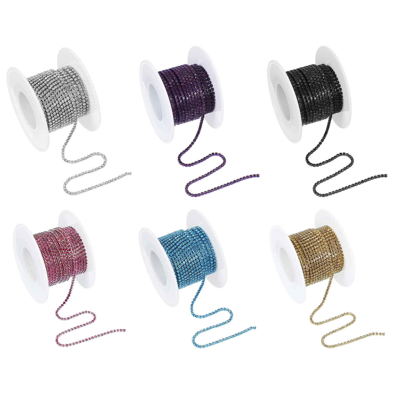 Uxcell Crystal Rhinestone Close Chain Trim, Crystal Claw Cup Chain Trim String for Sewing Deep Purple/Blue/Black/Gold/White/Rose Red