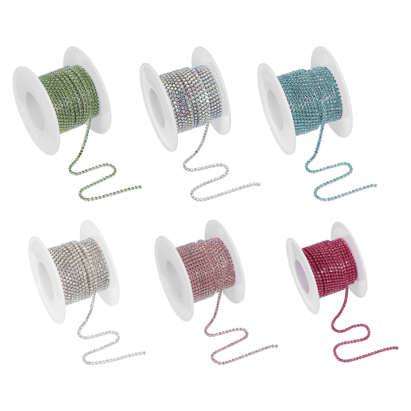 Uxcell Crystal Rhinestone Close Chain Trim, Crystal Claw Cup Chain Trim String for Sewing Purple Red/Colorful/Blue/Light Green/White/Pink