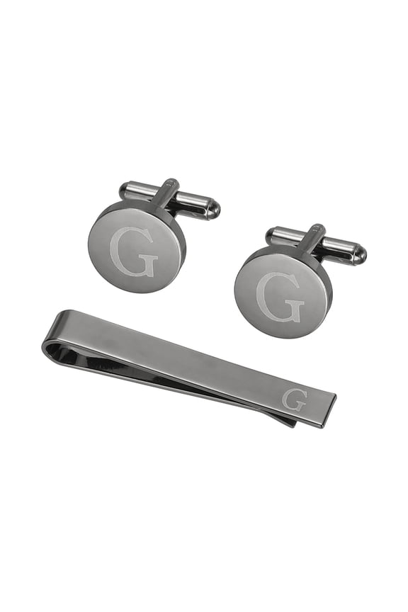 Cuff Links, Initial Tie Clip and Cufflink Set for Men Classic Copper, Letter G(Black)