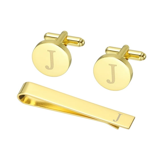 Uxcell Cuff Links, Initial Tie Clip and Cufflink Set for Men Classic Copper, Letter J(Gold Tone)