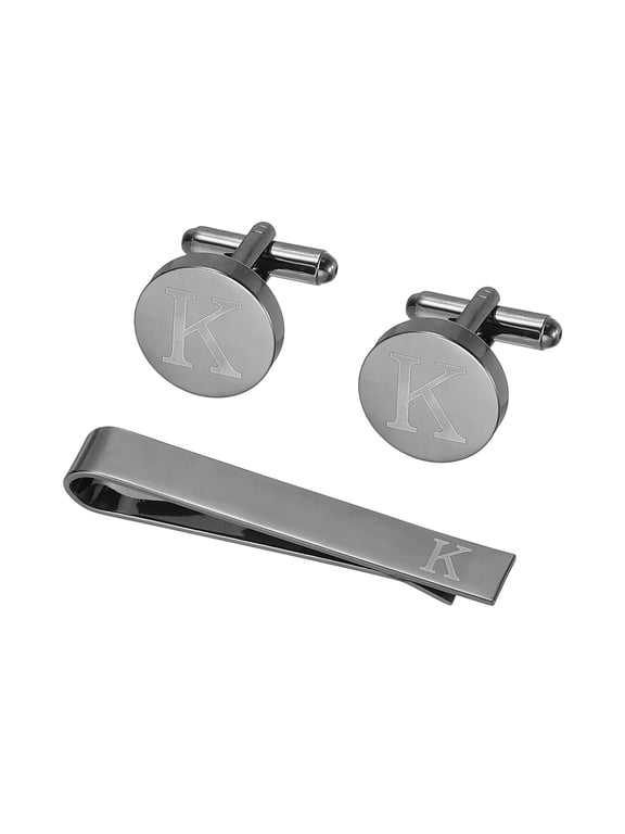 Cuff Links, Initial Tie Clip and Cufflink Set for Men Classic Copper, Letter K(Black)