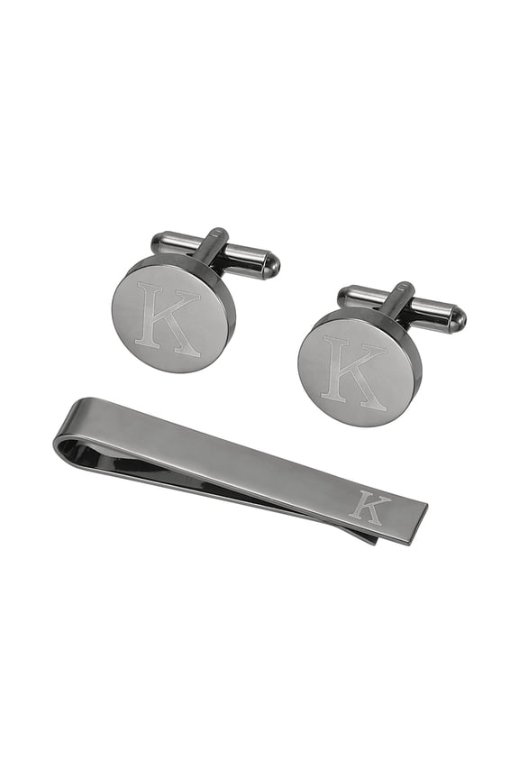 Cuff Links, Initial Tie Clip and Cufflink Set for Men Classic Copper, Letter K(Black)