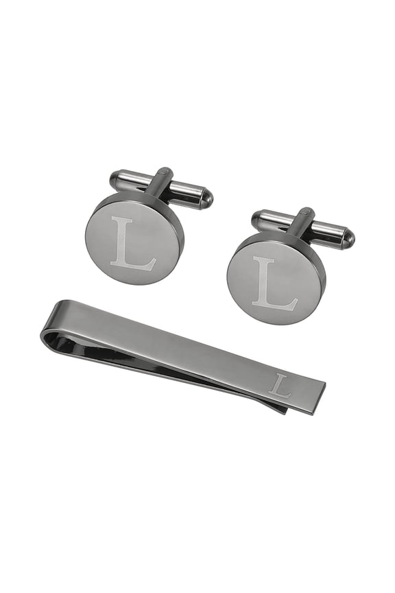 Cuff Links, Initial Tie Clip and Cufflink Set for Men Classic Copper, Letter L(Black)