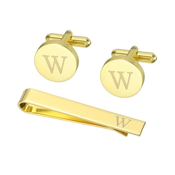 Uxcell Cuff Links, Initial Tie Clip and Cufflink Set for Men Classic Copper, Letter W(Gold Tone)