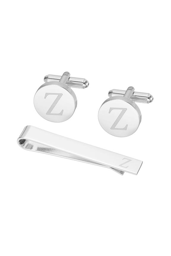 Cuff Links, Initial Tie Clip and Cufflink Set for Men Classic Copper, Letter Z(Silver Tone)