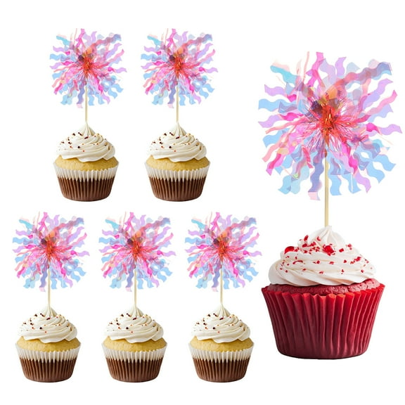 Uxcell Firework Cupcake Toppers 30 Pcs Sparkle Tassel Cupcake Picks for Birthday Party Graduation Sparkle Orange