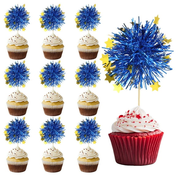 Firework Cupcake Toppers 50 Pcs Sparkle Tinsel Snow Cupcake Picks Birthday Party Graduation Wedding Foil Decor Cocktail Food Fruit Toothpicks Christmas Dark Blue