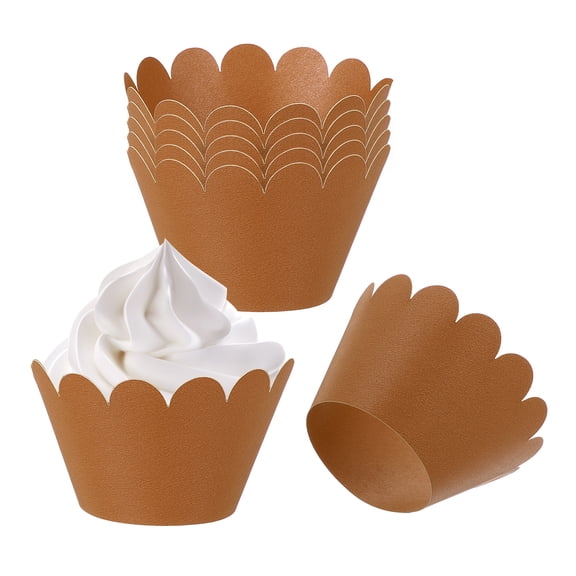 Uxcell Cupcake Wrappers Paper, 50 Pack Baking Cups Decoration for Anniversary Birthday Weddings, Light Gold Copper