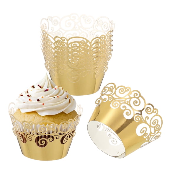Uxcell Cupcake Wrappers Paper, 50 Pack Baking Cups Standard Cloud Decoration, Pink Reflective Gold