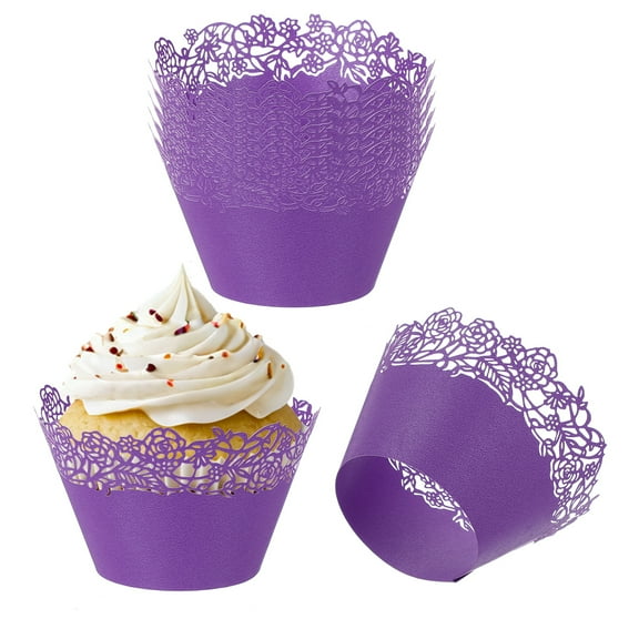 Uxcell Cupcake Wrappers Paper, 50 Pack Baking Cups Standard Rose Decoration for Anniversary Birthday Dark Purple