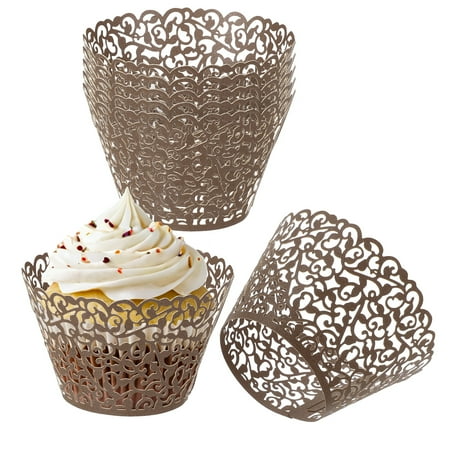 Uxcell Cupcake Wrappers Paper, 50 Pack Baking Cups Standard Vine Decoration for Anniversary Birthday Brown