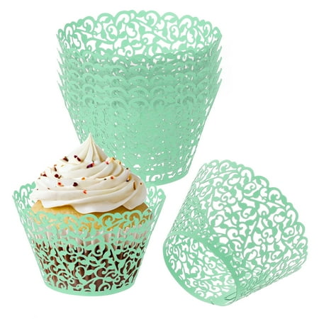Uxcell Cupcake Wrappers Paper, 50 Pack Baking Cups Standard Vine Decoration for Anniversary Birthday Green