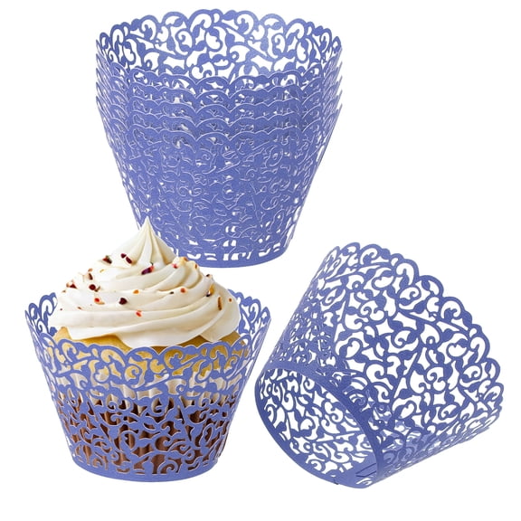 Uxcell Cupcake Wrappers Paper, 50 Pack Baking Cups Standard Vine Decoration for Anniversary Birthday Navy Blue