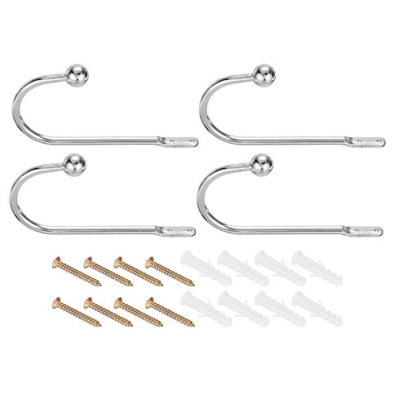 Uxcell Curtain Holdback U Shaped Wall Mounted Curtain Tiebacks Screw Hooks Hanger Holder Silver 4 Pack