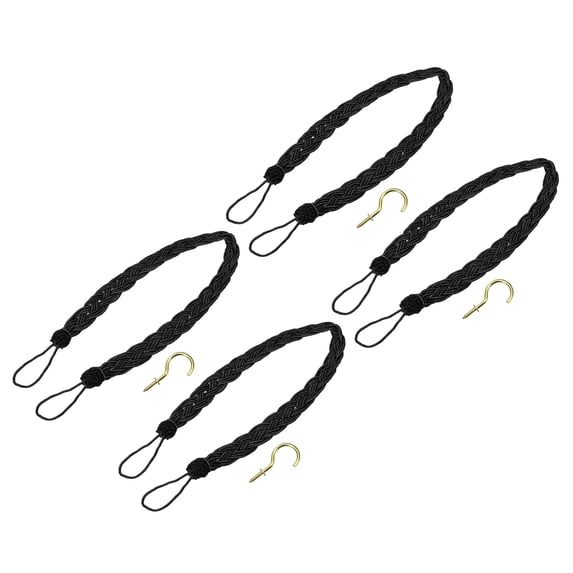 Uxcell Curtain Tiebacks Braided Drapery Holdbacks Holder Decorative Rope Tie Back with Metal Hooks Black 4Pcs