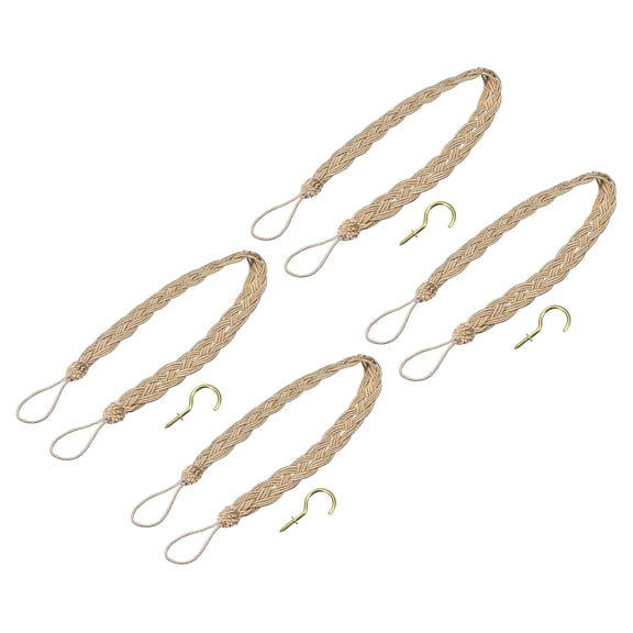 Uxcell Curtain Tiebacks Braided Drapery Holdbacks Holder Decorative Rope Tie Back with Metal Hooks Light Champagne 4Pcs