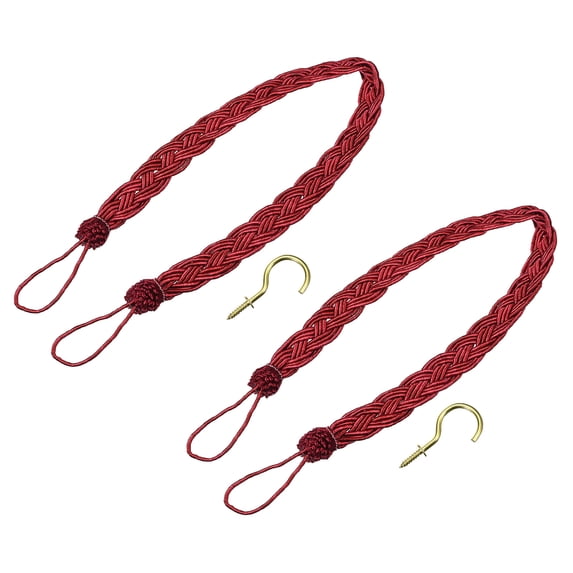 Uxcell Curtain Tiebacks Braided Drapery Holdbacks Holder Decorative Rope Tie Back with Metal Hooks Red 2Pcs