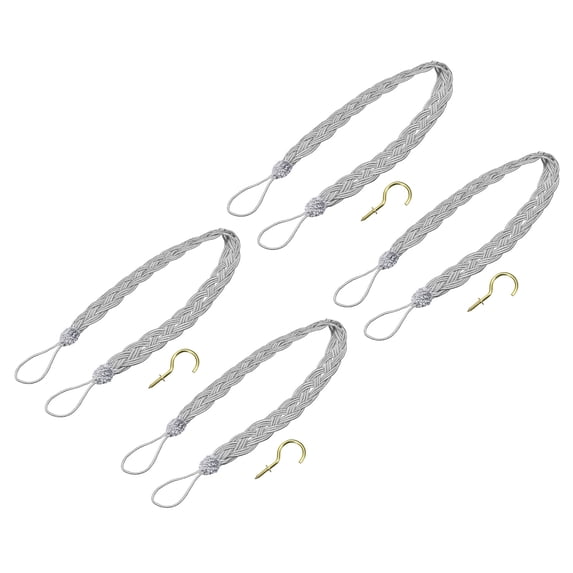 Uxcell Curtain Tiebacks Braided Drapery Holdbacks Holder Decorative Rope Tie Back with Metal Hooks Silver 4Pcs