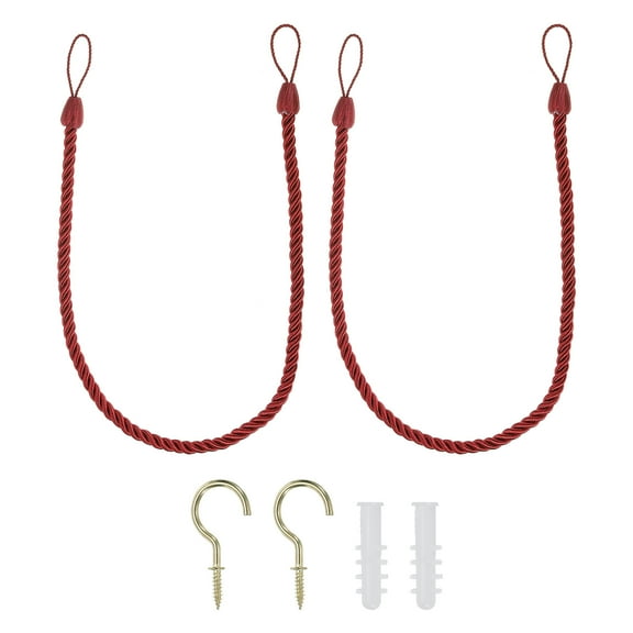 Uxcell Curtain Tiebacks Ropes, 2 Pack Braided Curtain Tie Backs with Screw Hooks & Bolts, Red