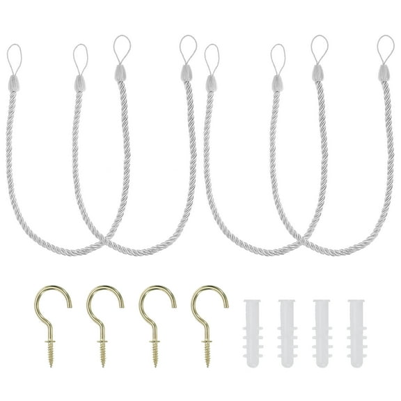 Uxcell Curtain Tiebacks Ropes, 4 Pack Braided Curtain Tie Backs with Screw Hooks & Bolts, White