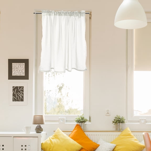 Uxcell Curtain Valances, 27.5" W x 39" L Window Treatment Curtains Half Sheer Curtain Valance Rod Pocket Valances for Kitchen Cafe Living Room Bedroom Bathroom, 1 Panel, Cream White