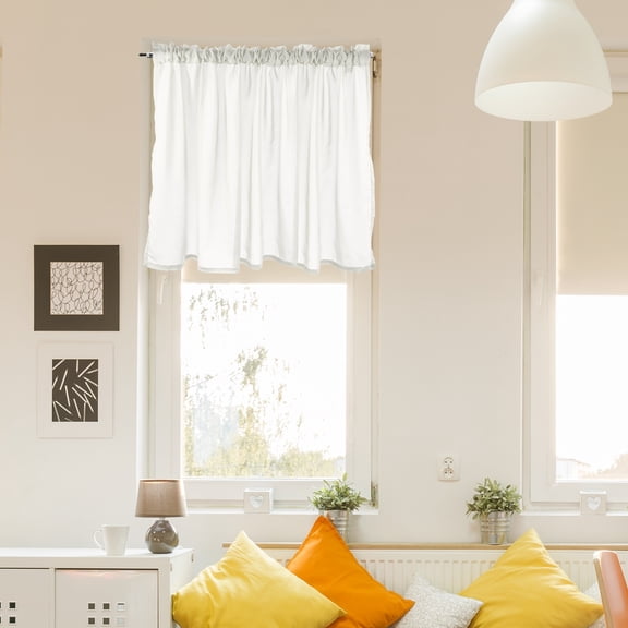 Uxcell Curtain Valances, 27.5" W x 51" L Window Treatment Curtains Half Sheer Curtain Valance Rod Pocket Valances for Kitchen Cafe Living Room Bedroom Bathroom, 1 Panel, Cream White