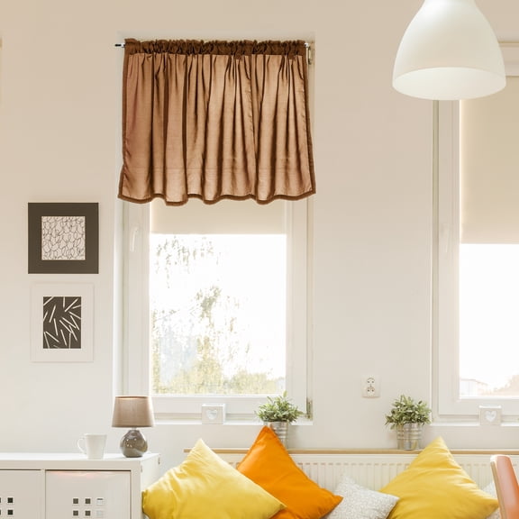 Uxcell Curtain Valances, 27.5" W x 51" L Window Treatment Curtains Half Sheer Curtain Valance Rod Pocket Valances for Kitchen Cafe Living Room Bedroom Bathroom, 1 Panel, Caramel