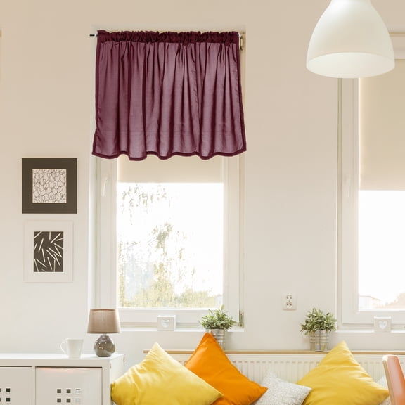 Uxcell Curtain Valances, 27.5" W x 51" L Window Treatment Curtains Half Sheer Curtain Valance Rod Pocket Valances for Kitchen Cafe Living Room Bedroom Bathroom, 1 Panel, Burgundy