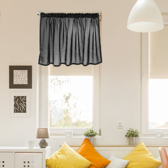 Uxcell Curtain Valances, 27.5" W x 51" L Window Treatment Curtains Half Sheer Curtain Valance Rod Pocket Valances for Kitchen Cafe Living Room Bedroom Bathroom, 1 Panel, Black