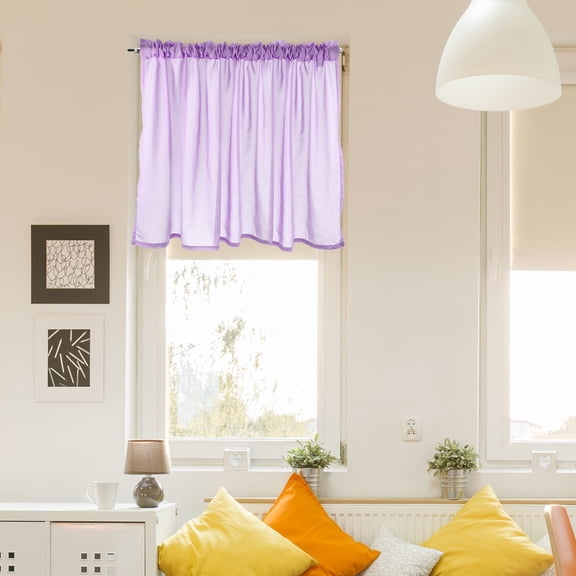Uxcell Curtain Valances, 27.5" W x 51" L Window Treatment Curtains Half Sheer Curtain Valance Rod Pocket Valances for Kitchen Cafe Living Room Bedroom Bathroom, 1 Panel, Violet