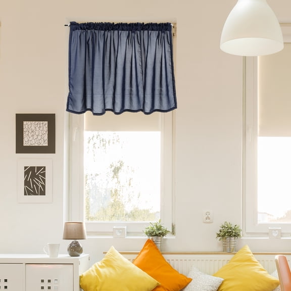 Uxcell Curtain Valances, 27.5" W x 51" L Window Treatment Curtains Half Sheer Curtain Valance Rod Pocket Valances for Kitchen Cafe Living Room Bedroom Bathroom, 1 Panel, Navy