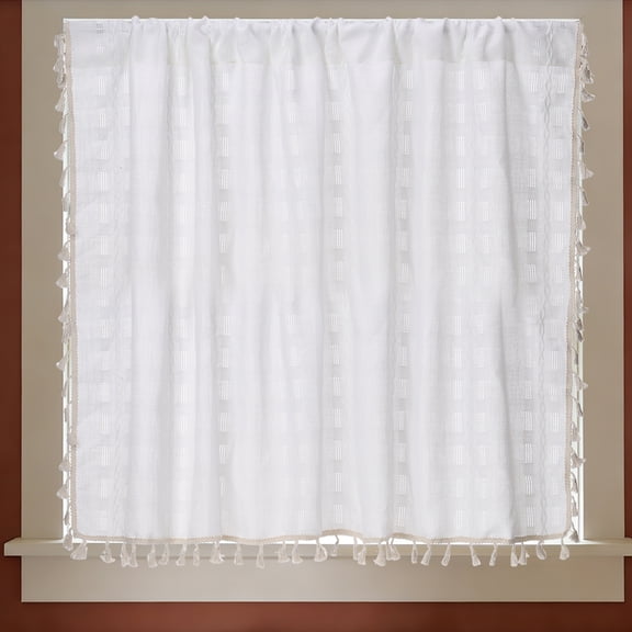 Curtain Valances for Windows, 37" W x 52" L Semi Sheer Curtain Valances with Hook for Small Windows in Living Rooms Bedrooms Bathrooms Kitchens, White, Set of 1 Panel
