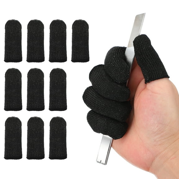 Uxcell Cut Resistant Finger Cots Protectors 2.4 x 1 Inch, Reusable Anti-Cut Finger Sleeve Covers, Black 10 Pcs