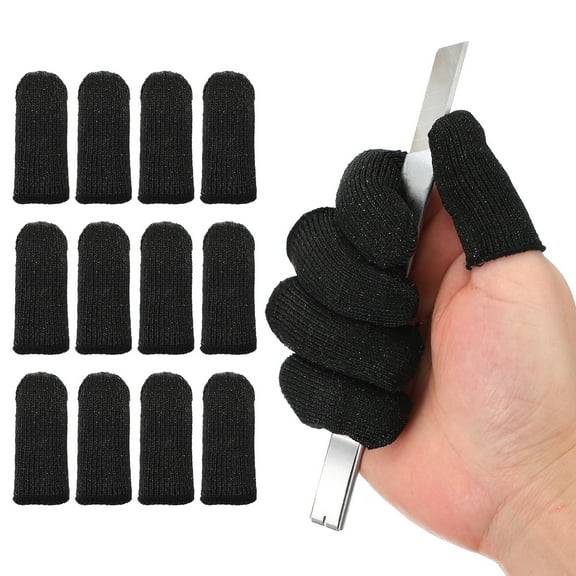 Uxcell Cut Resistant Finger Cots Protectors 2.4 x 1 Inch, Reusable Anti-Cut Finger Sleeve Covers, Black 12 Pcs